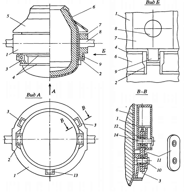 Конвертер с подвеской корпуса к опорному кольцу на трех меридиональных тягах