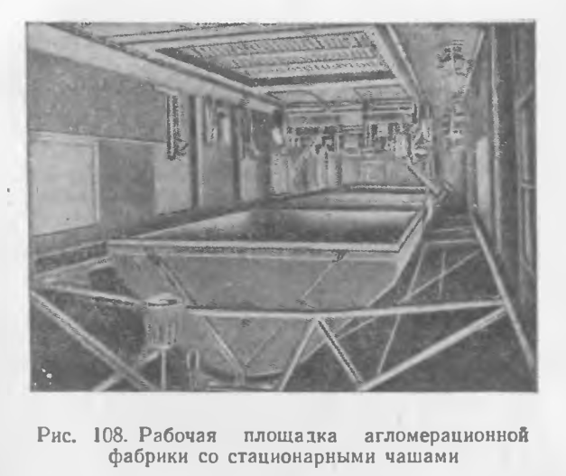 Рабочая площадка агломерационной фабрики со стационарными чашами